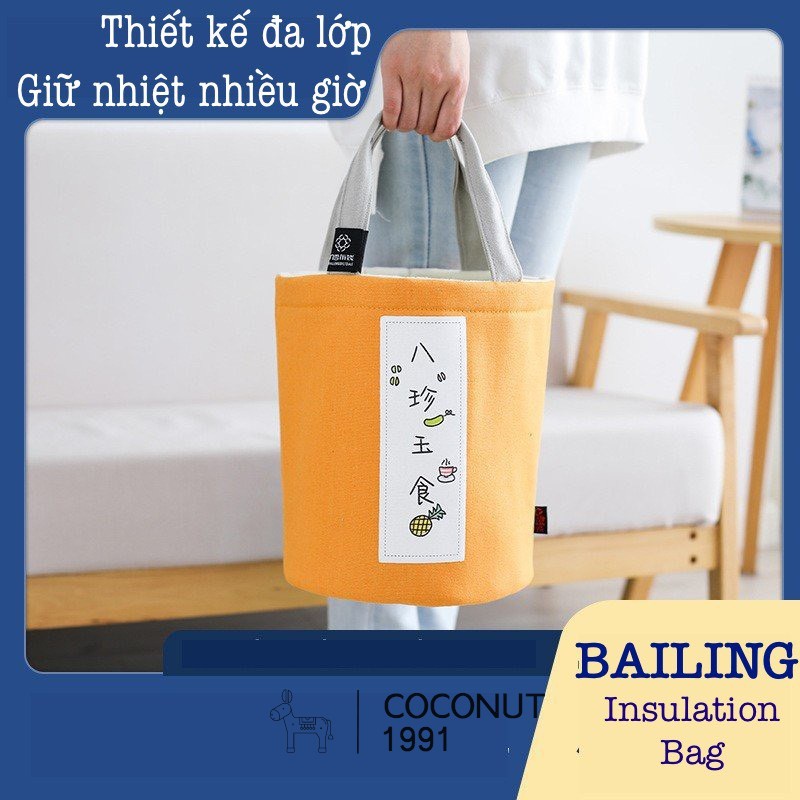 Túi đựng cơm giữ nhiệt cao cấp Bailing - 4 lớp- lót nhôm-vải dày- đóng mở bằng dây rút