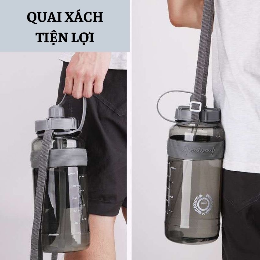 Bình Đựng Nước Có ống Hút 2 lít Tiện Sử Dụng Khi Đi Học Tập Thể Thao Hàng Ngày - BTT03