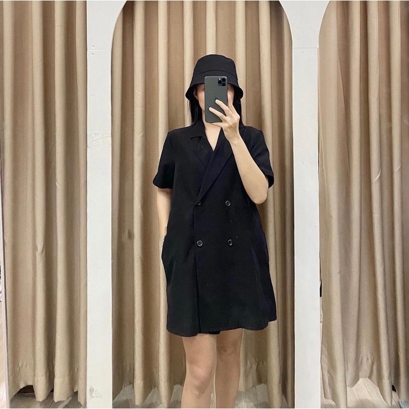 Đầm Đen VEST DRESS chất vải lụa mềm cực mát form suông hay thắt belt bên trong có kèm quần lót