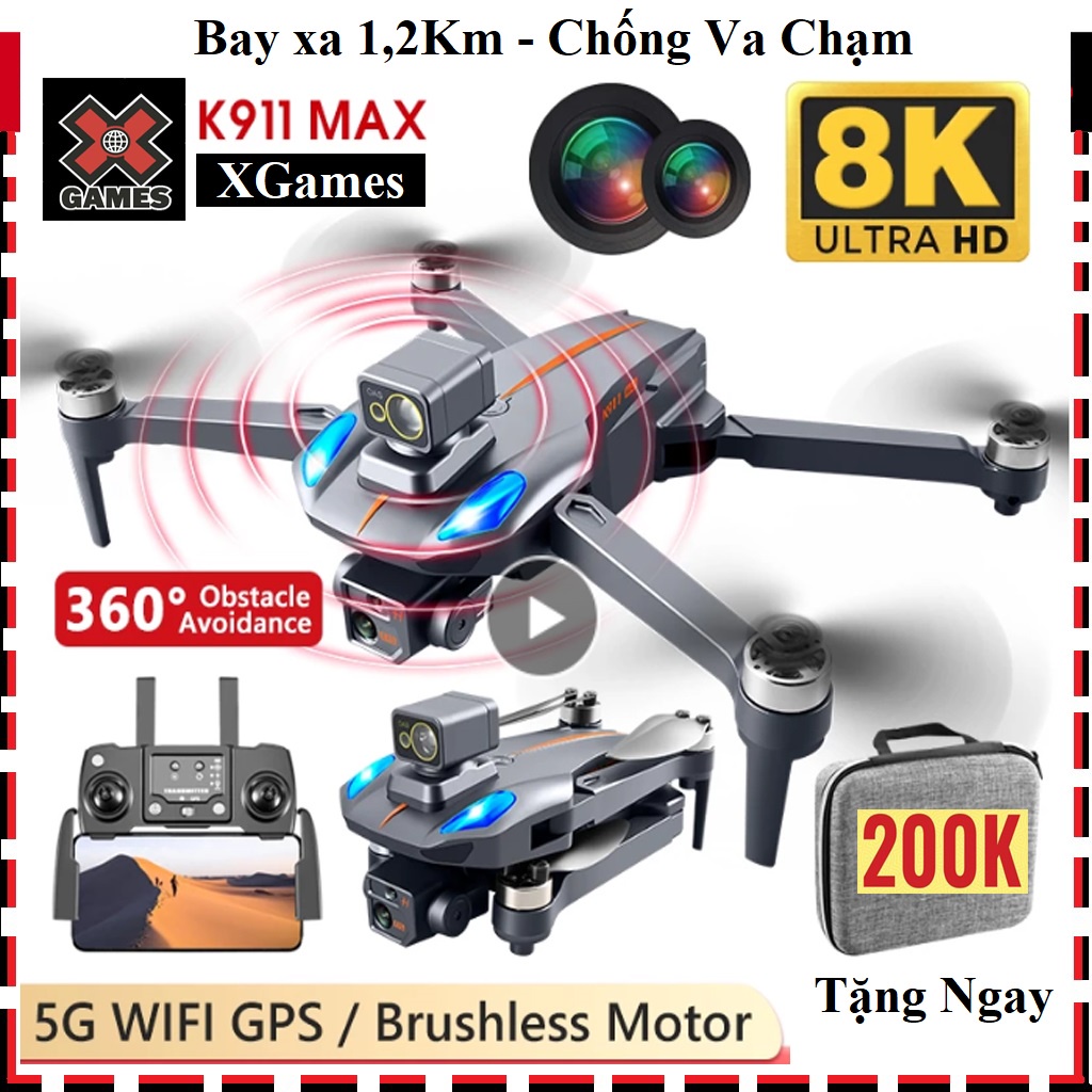 Máy bay điều khiển từ xa có camera flycam K911 Max Drone Chuyên Nghiệp, Playcam, Plycam Wifi 5G OAS Chống Va Chạm