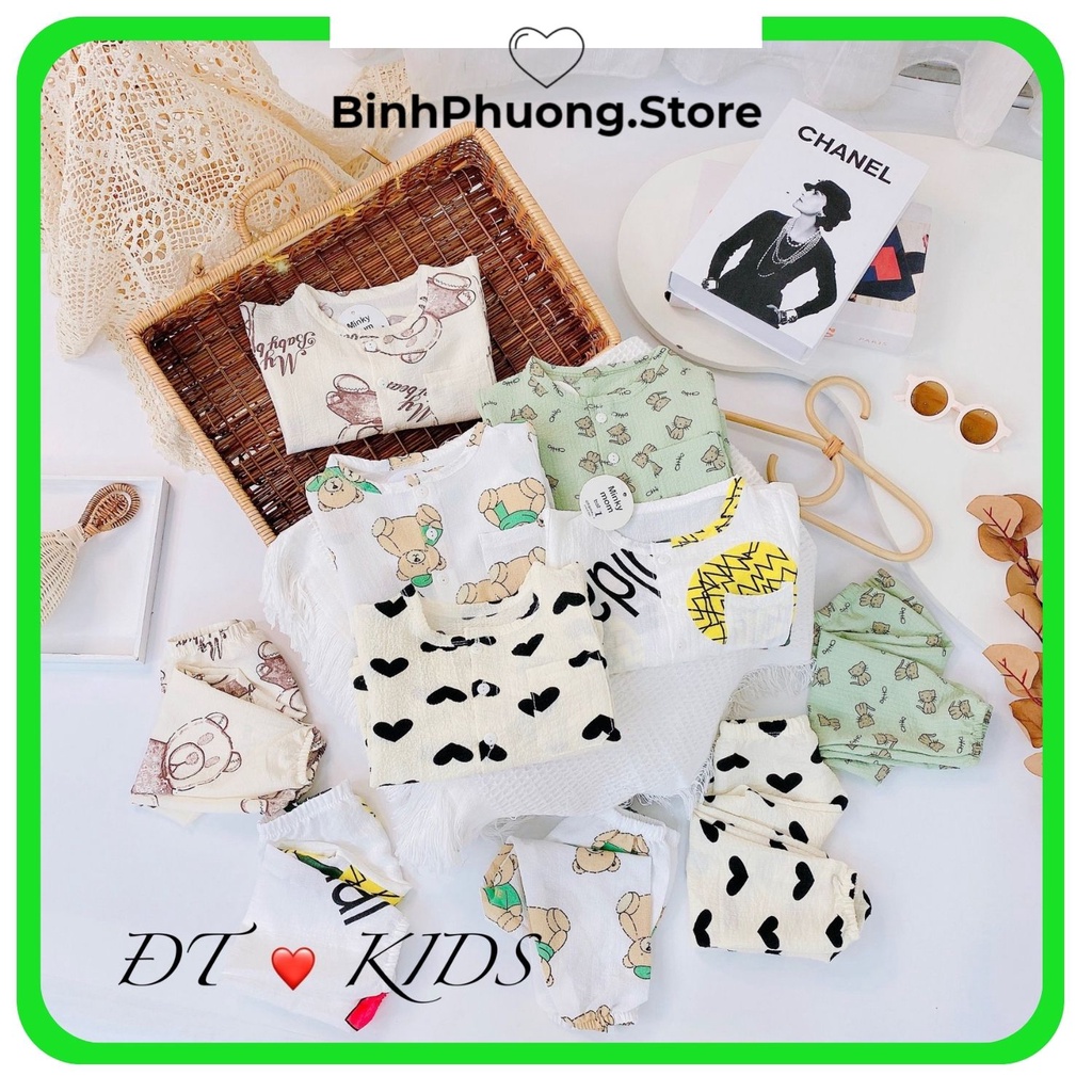 Pijama Cho Bé Trai Gái, Bộ Pijama Pizama Cho Bé Trai Gái Đũi Nhăn Nhiều Họa Tiết Minky Mom Binhphuong.store