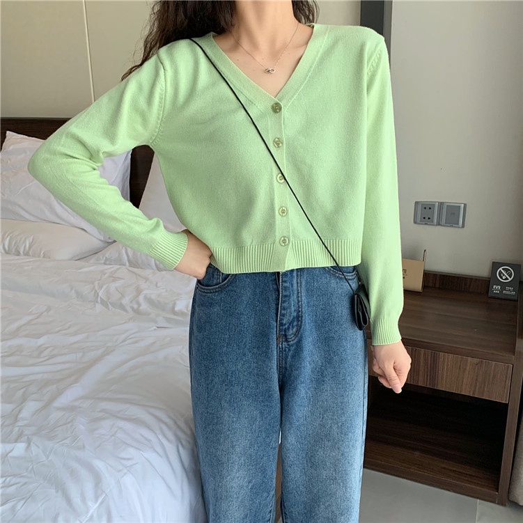 IELGY  Áo Khoác cardigan Tay Dài Cổ Chữ V Đơn Giản Thời Trang Dành Cho Nữ
