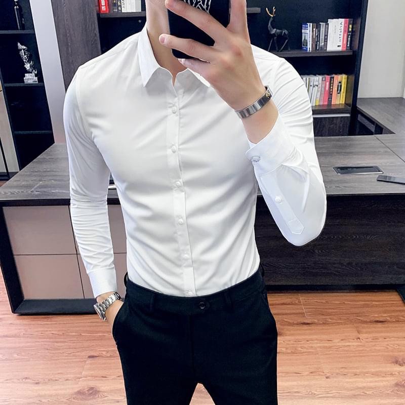 Sơ Mi Nam Công Sở Gấp Hộp Dài Tay, Sơ Mi Nam Phong Cách Hàn Quốc, Áo Sơ Mi Nam Trắng Đen, Sơ Mi Nam Cao Cấp, Hàng VNXK