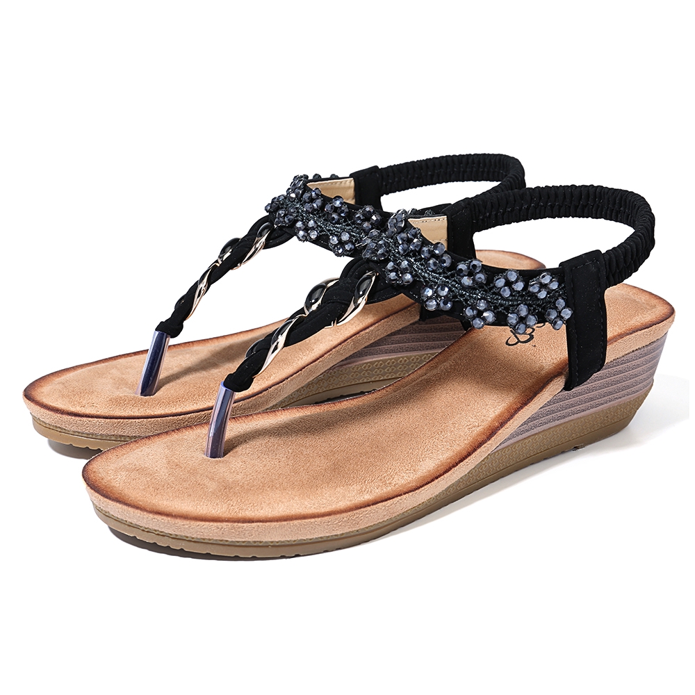 Giày sandal xỏ ngón đế xuồng đính đá pha lê thời trang