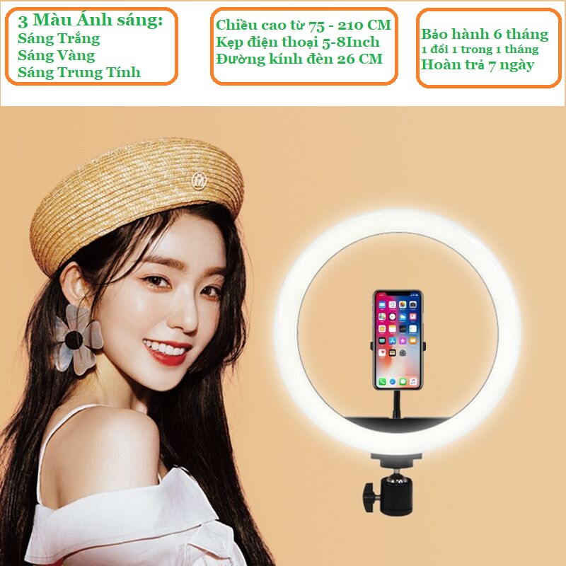 Đèn livestream size 26cm tặng kèm chân và phụ kiện chuyên hỗ trợ ánh sáng, chụp ảnh, quay video, livestream, sắc nét