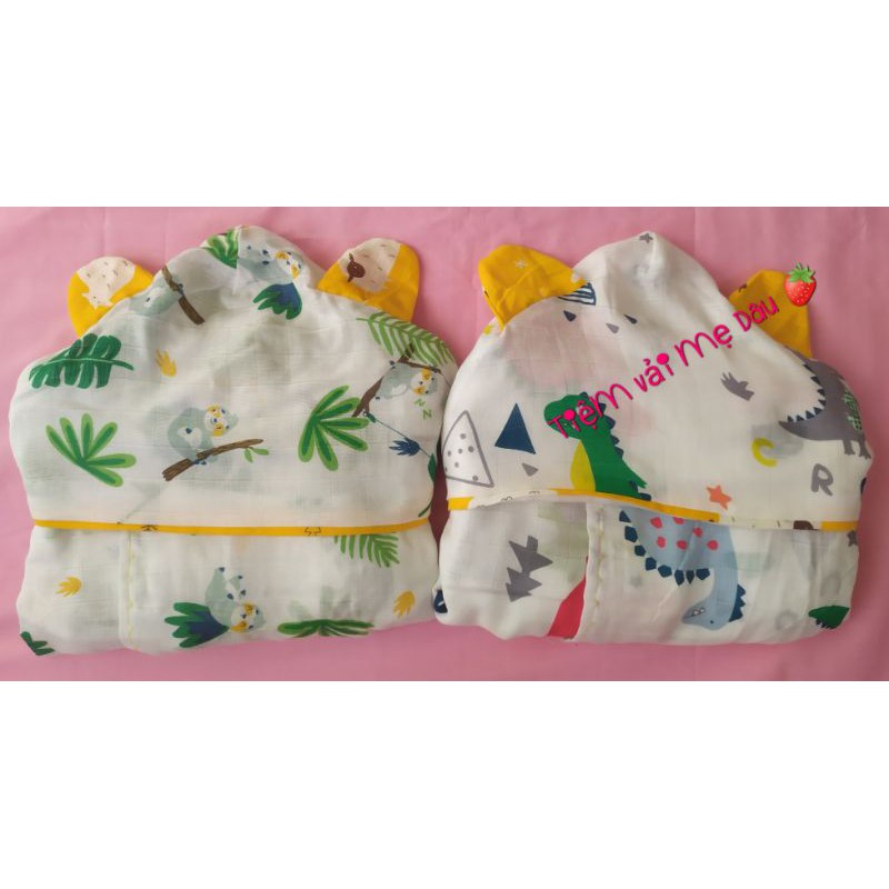 Khăn tắm choàng mũ muslin 4 lớp họa tiết siêu yêu cho bé