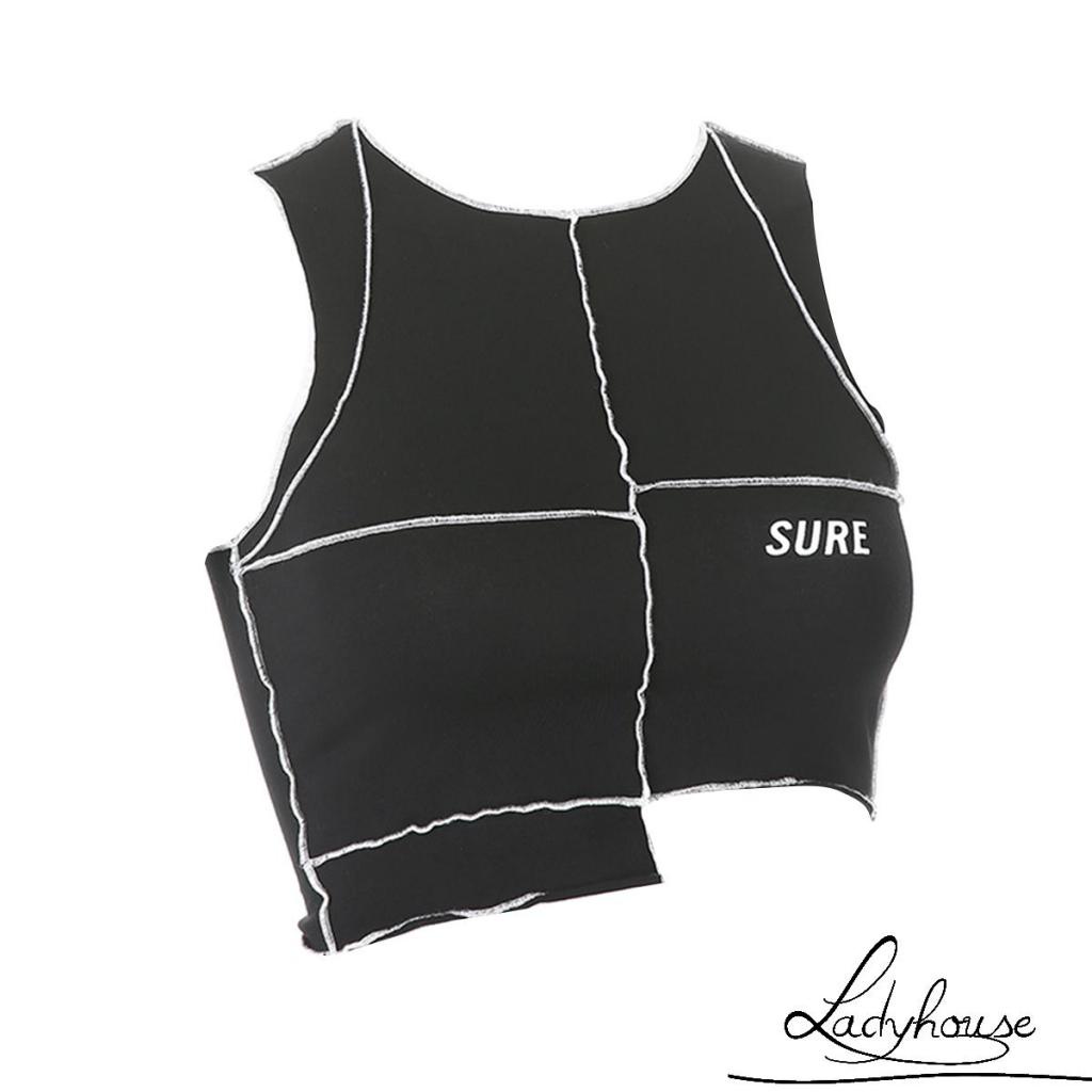 Áo Croptop Không Tay Co Giãn Họa Tiết Hình Học Cho Nữ