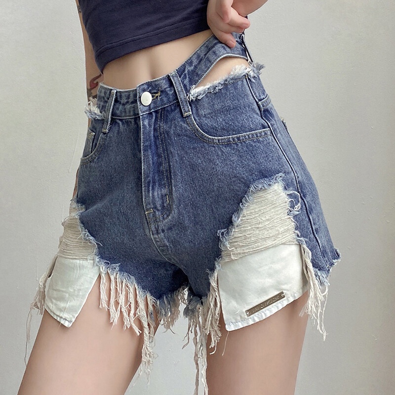 Kliou 2022 Mới vào mùa hè Quần short denim Kliou lưng cao phong cách retro đường phố thời trang mùa hè cho nữ