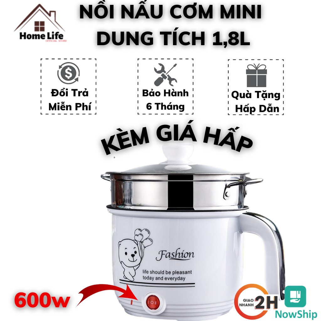 Ca Nấu Mì, Nấu Cơm Mini Đa Năng Dung Tích 1,8L Cooking Pot Có Tay Cầm Kèm Giá Hấp Inox