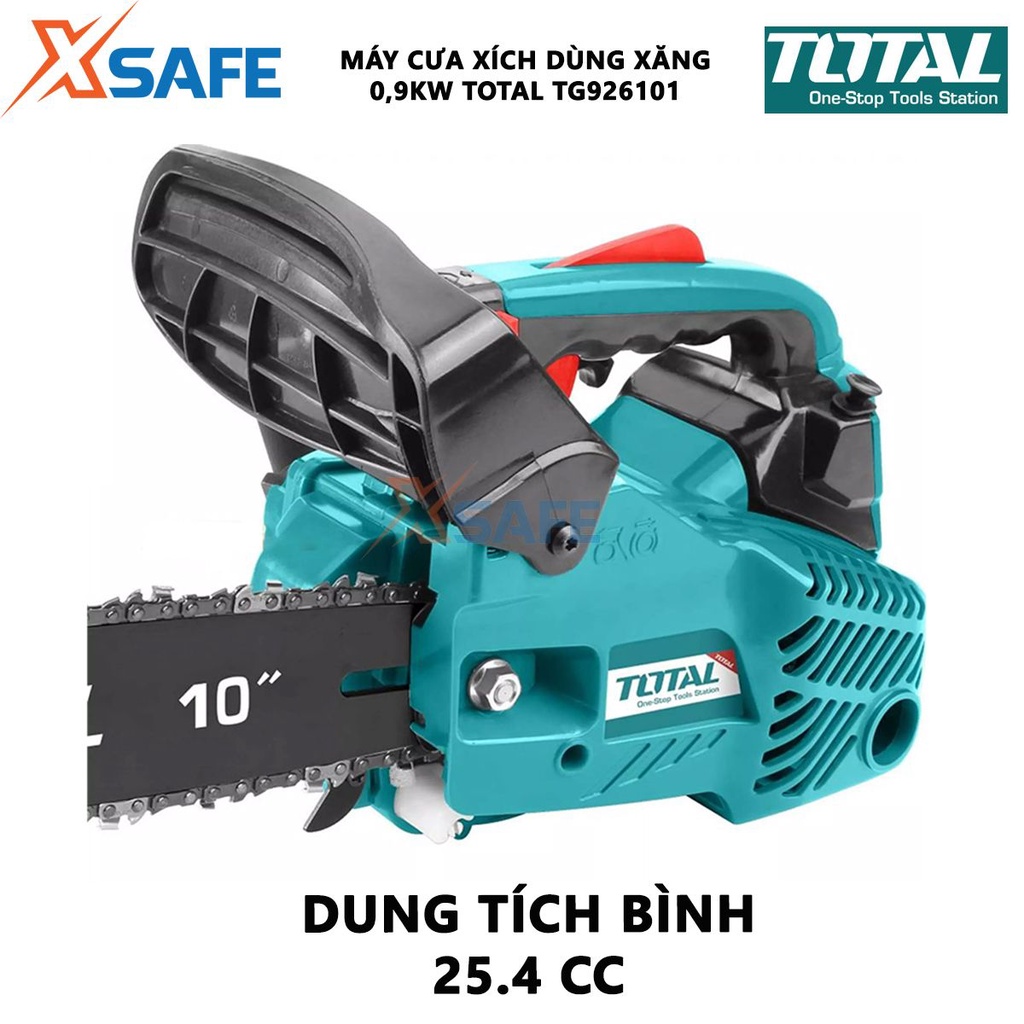 Máy cưa xích chạy xăng TOTAL TG926101  động cơ 2 thì 25.4cc mạnh mẽ công suất 0.9Kw/1.2HP tốc độ 3500rpm