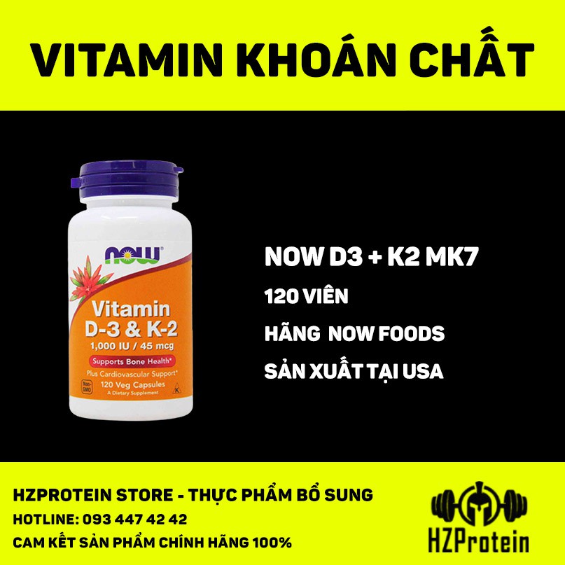 NOW VITAMIN D3 1000IU + K2 45MCG -  TĂNG CƯỜNG KHẢ NĂNG XƯƠNG KHỚP, HỆ MIỄN DỊCH (120 VIÊN)