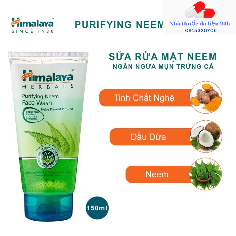 Sữa rửa mặt giảm mụn mờ thâm và sạch dầu thừa Himalaya Purifying Neem Face Wash 150ml - Nhà thuốc da liễu 24h