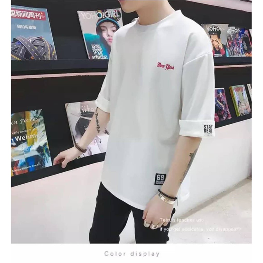 áo thun nam nữ tay lỡ 65% cotton unisex form rộng phong cach Ulzzang chỉ thêu