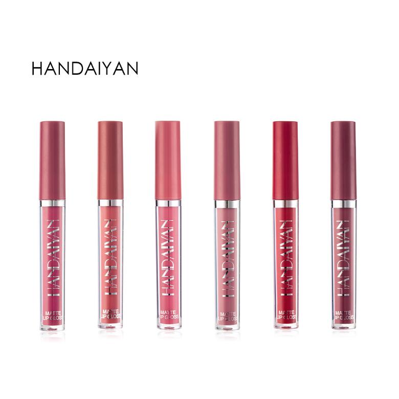 6 miếng/bộ Son bóng &amp; Son bóng Lâu dài Velvet Sexy Lipstick Handaiyan Lipstik Matte Lipstick Makeup Cover Không phai Không dính Cup Son bóng Mud