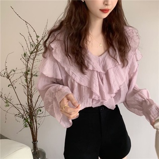 (SẴN) Áo sơ mi tơ nhăn cổ bèo