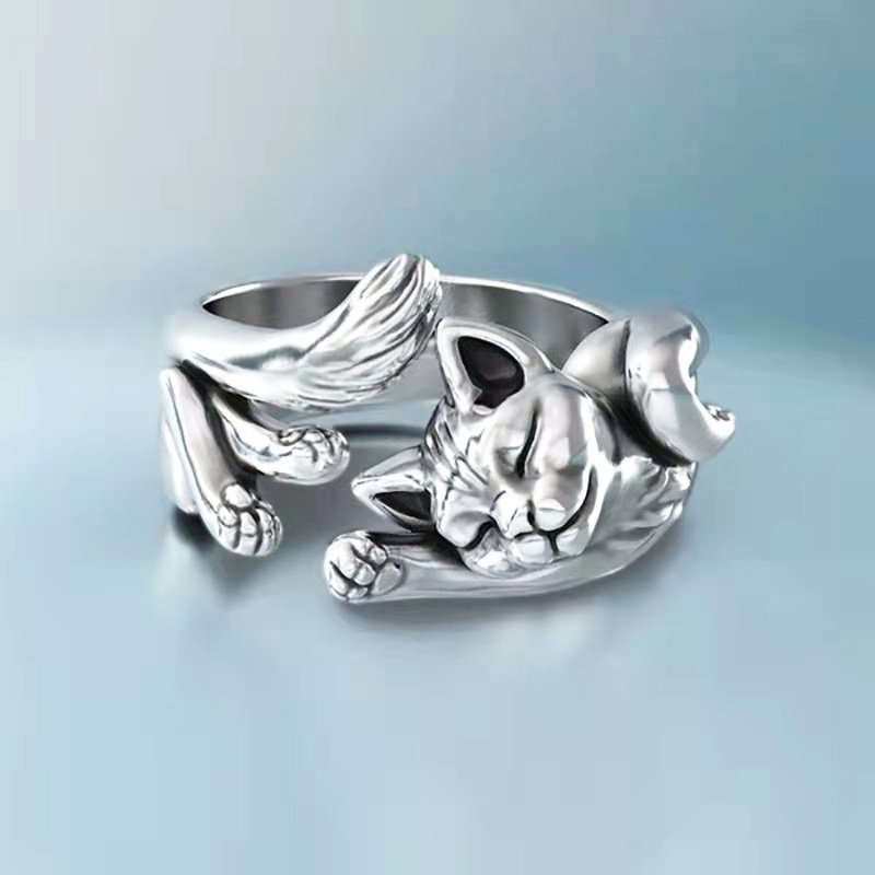 Nhẫn Dạng Mở Hình Mèo May Mắn Dễ Thương