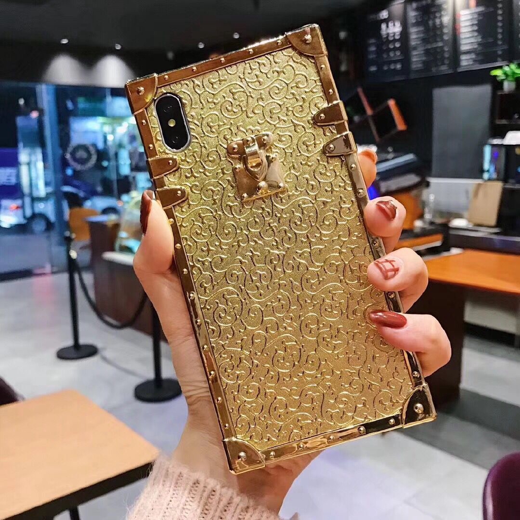 vỏ điện thoại iPhone 12 Mini 11 Pro MAX Gold Casing Square Glitter Phone Case