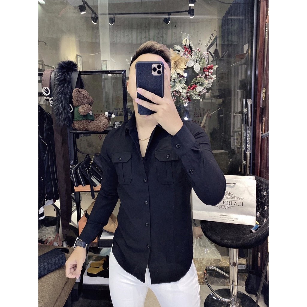 Áo Sơ Mi Nam Dài Tay Túi Hộp Chất Đũi Siêu Mát MS-02