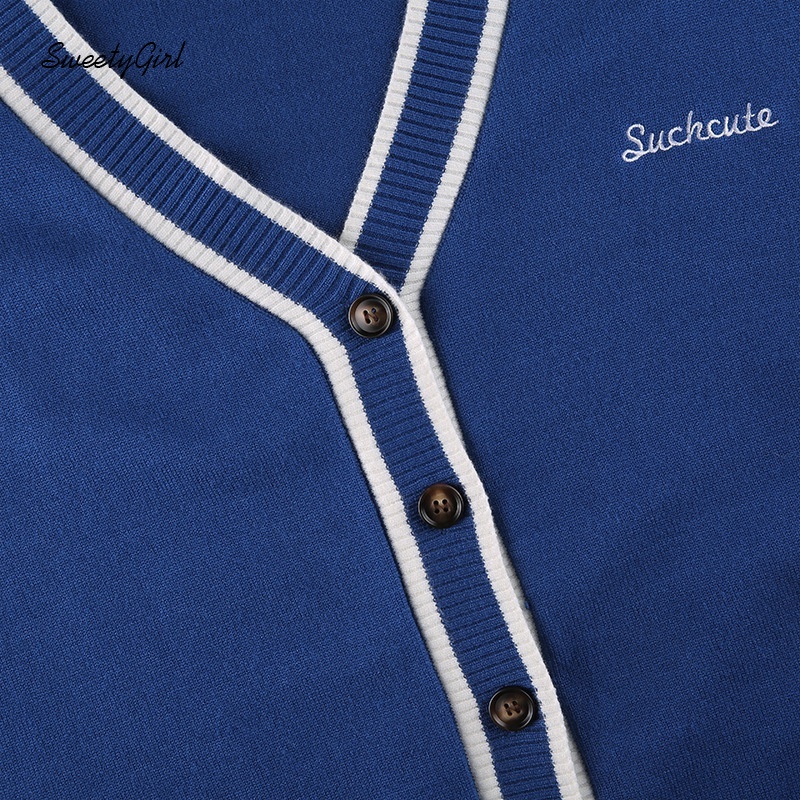 Áo cardigan dệt kim tay dài cổ chữ V thêu chữ thời trang cho nữ