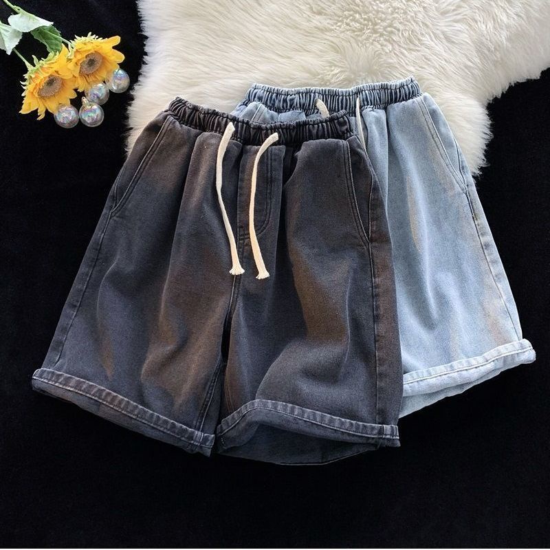 Quần Short Denim Ống Rộng Lưng Thun Thời Trang Mùa Hè Dành Cho Nam