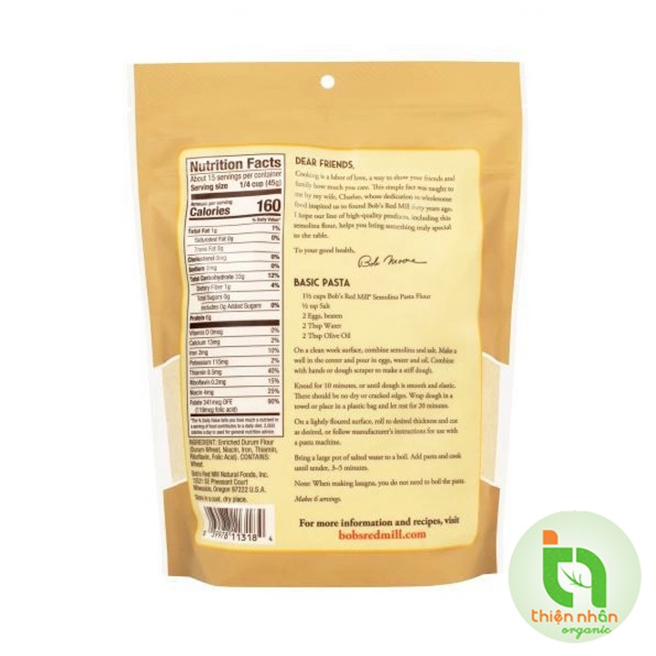 Bột mì semolina  Bob's Red Mill 680gr - Whole Semolina Flour