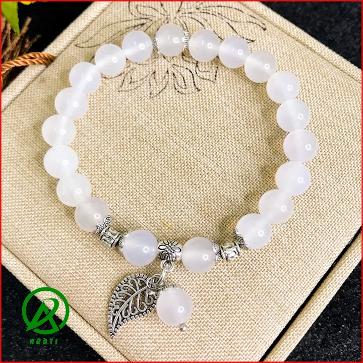 Vòng Tay Mệnh Thủy ( Kim ) - Vòng Tay Nữ Mã Não Trắng Mix Lá Xinh Xắn V382-8