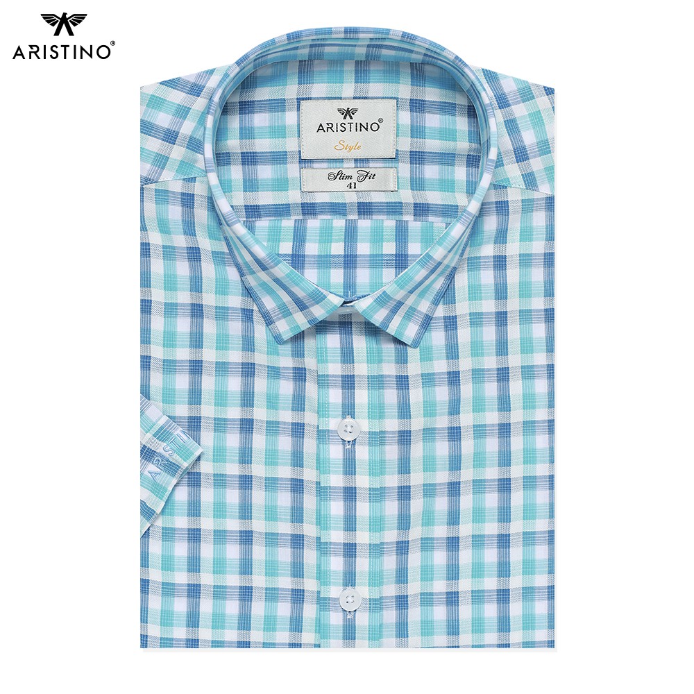 Áo Sơ Mi Nam Ngắn Tay Aristino ASS049S8 Caro Xanh Trắng | BigBuy360 - bigbuy360.vn