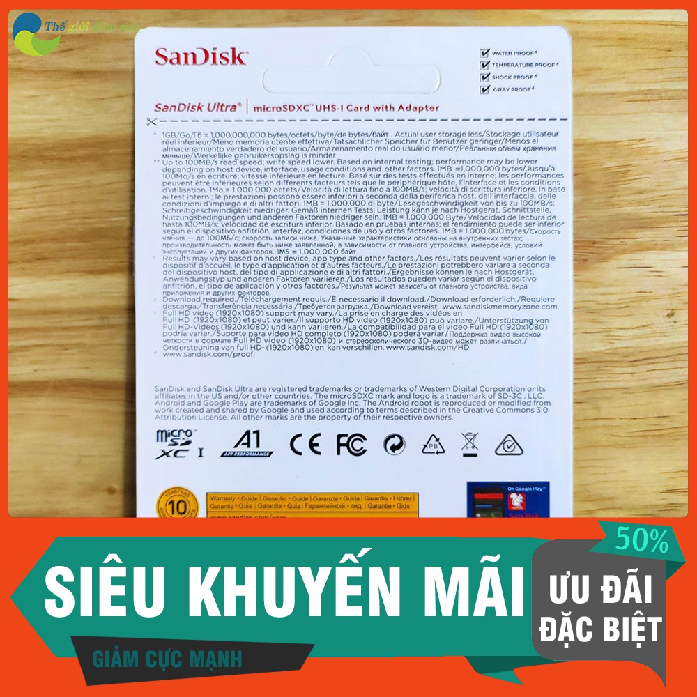 [SIÊU SALL ] Thẻ Nhớ Sandick 64GB 100MB/s Chuẩn Class10 U1 A1 - Bảo Hành 12 Tháng - Shop Thế Giới Điện Máy .
