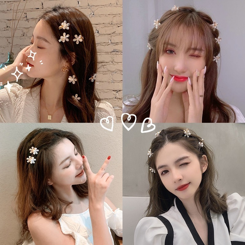 Bộ Kẹp Tóc Đính Hoa Ngọc Trai Dễ Thương Xinh Xắn