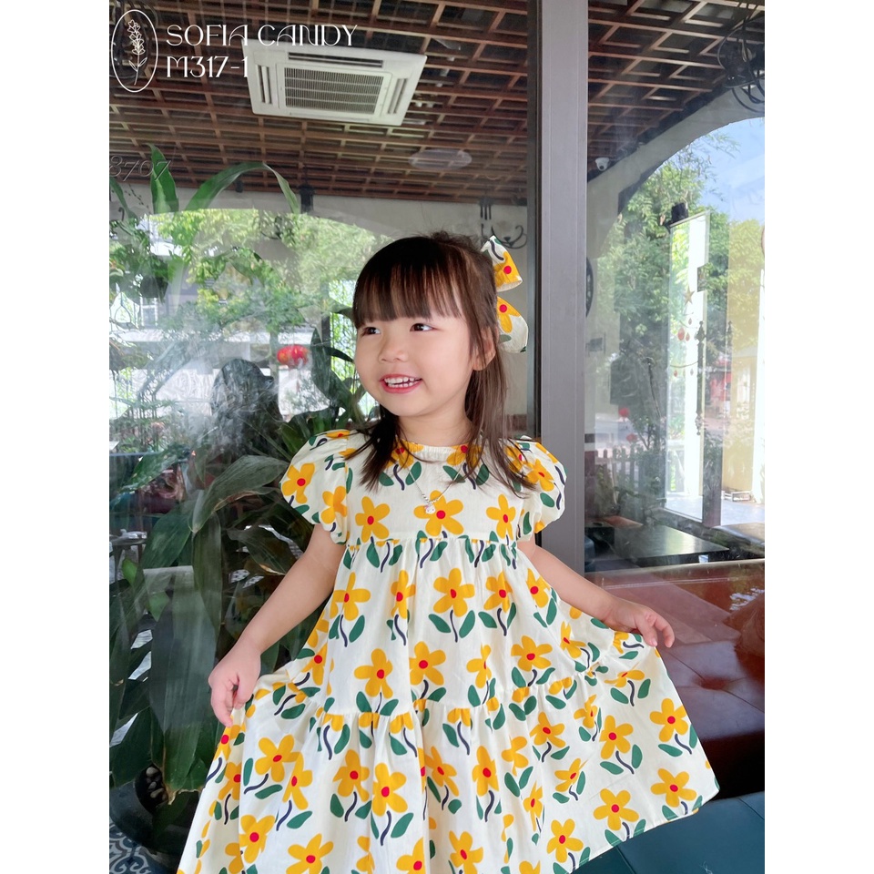 Váy Thô Cotton Bé Gái Hoa Tặng Dây Buộc Tóc Size 1 Đến 10 Tuổi