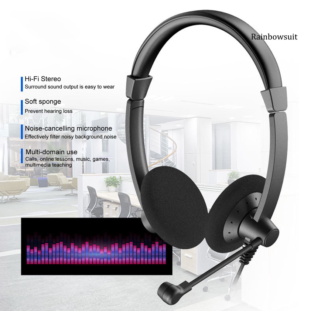 RB- T28 Headset 330 Degree Adjustment Noise-reduction Microphone ABS Wired Call Center Service Headphone for Customer Communication