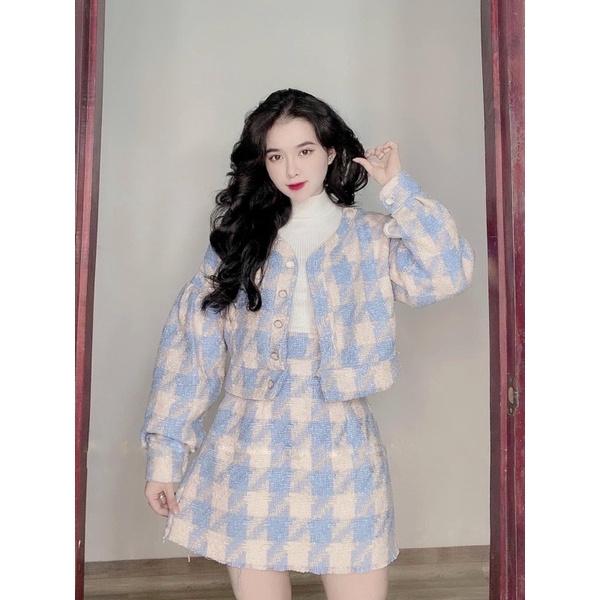 Áo dạ xanh ziczac hot hit cúc ngọc ảnh thật