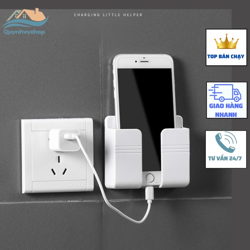 Kệ Dán Tường Để Remote, Đồ Dùng/ Giá Đỡ Sạc Điện Thoại - Có Móc Treo Giữ Dây Điện TIỆN DỤNG