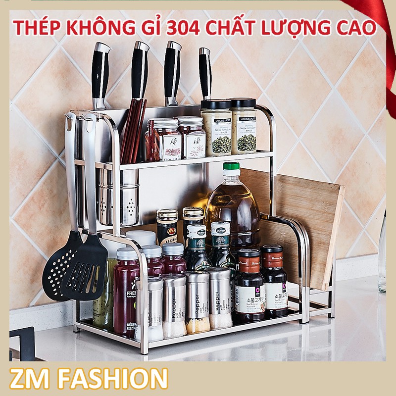 KỆ GIA VỊ 2 lớp nhà bếp sử dụng chất liệu inox 304 bộ đựng gia vị được thiết kế thông minh dễ cất thớt