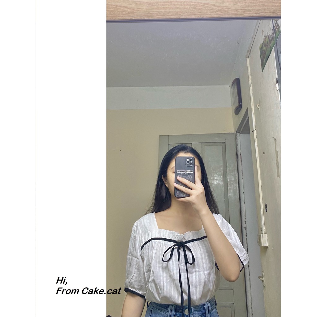 [VIDEO ẢNH THẬT] ÁO BABYDOLL TRẮNG THẮT NƠ ĐEN HÀN QUỐC
