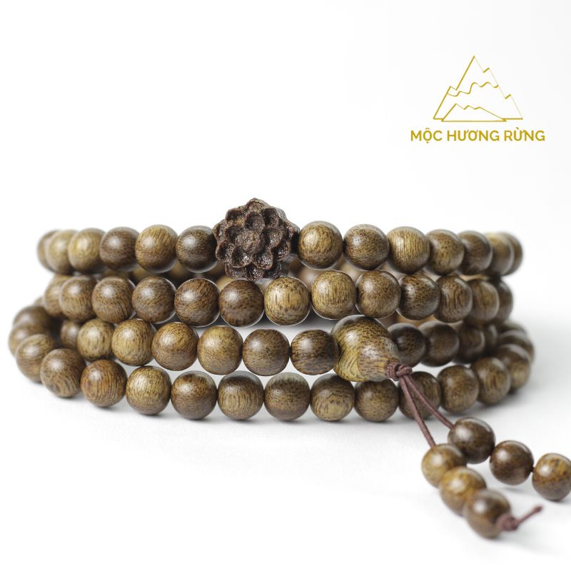 Vòng Trầm Hương-Chuỗi Tràng Hạt 108 Hạt Mix Bông Sen Gỗ Trầm Size 6-7-8mm Đồng Gía
