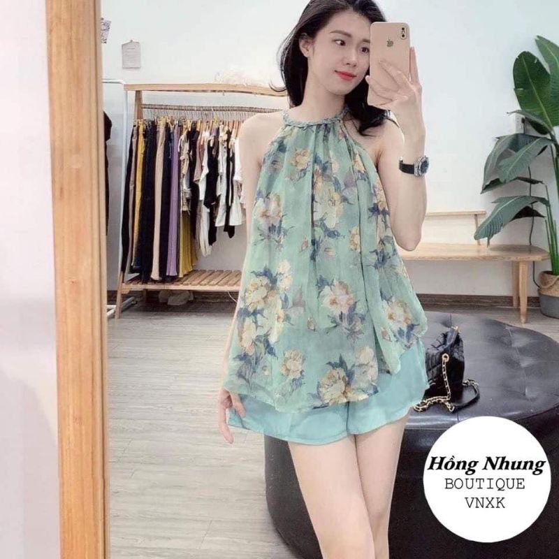 set áo hoa cổ yếm sát nách kèm quần sorr!!!
