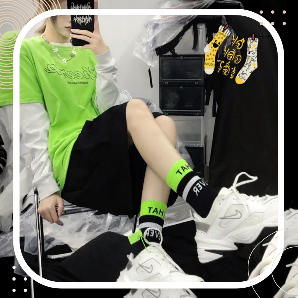 TẤT VỚ CỔ CAO UNISEX CỔ 2 TẦNG IN CHỮ CÁ TÍNH