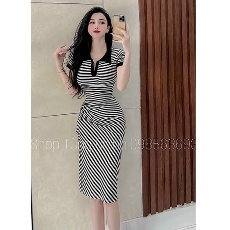 Đầm Dự Tiệc Ôm Dáng Body Thiết Kế Cổ Sơ Mi Rút Dây Hông Sexy Sang Chảnh Thời Trang Váy Nữ [XM MINH PHÚC]