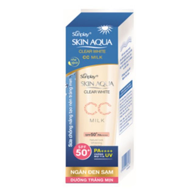 Sunplay Skin Aqua Clear White CC Milk SPF50+, PA++++: Sữa chống nắng tạo nền trắng mịn