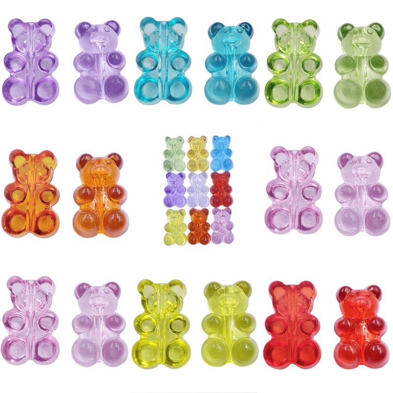 Set 50 hạt xỏ làm đồ trang sức hình gấu trong suốt màu kẹo xinh xắn diy