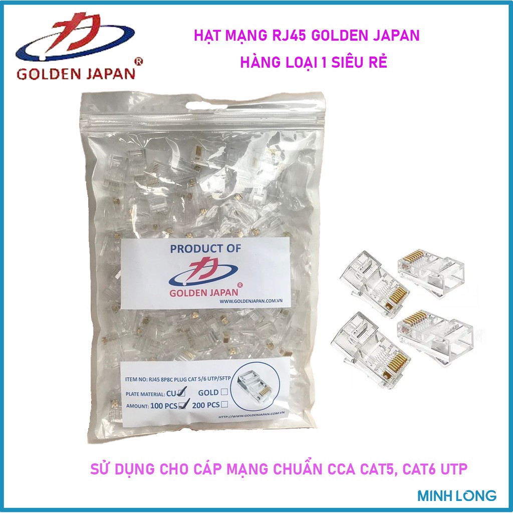 Đầu mạng RJ45 GOLDEN JAPAN Chân Đồng Nguyên Chất Mạ Vàng - LOẠI TỐT