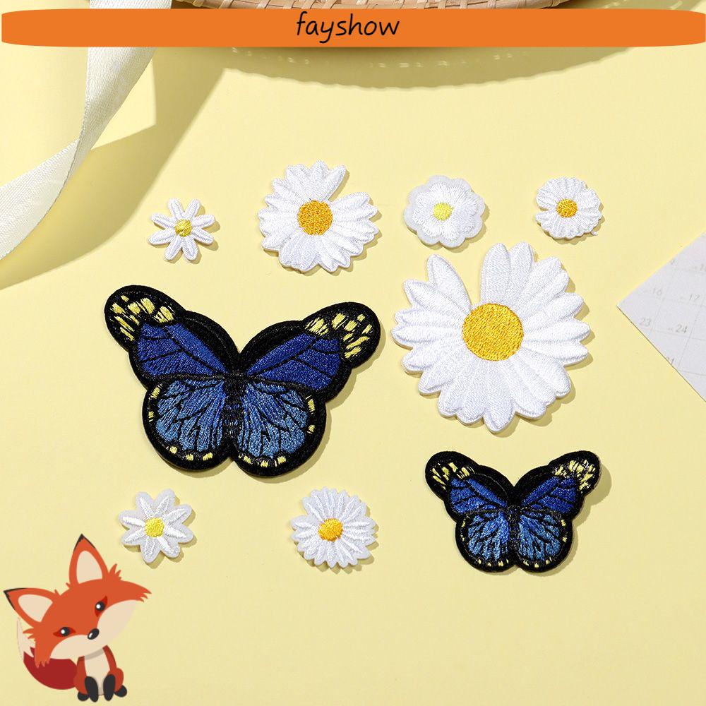 Miếng Dán Ủi Trang Trí Quần Áo Thêu Hình Bướm Và Hoa Cúc Xinh Xắn