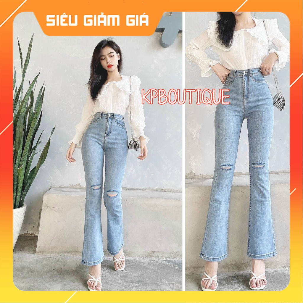 Quần jean nữ Kpboutique ống loe chất jean co dãn cao cấp