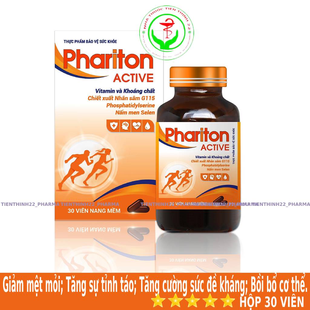 Thực phẩm bảo vệ sức khỏe PHARITON ACTIVE - Giảm mệt mỏi, tăng cường sức đề kháng, bời bổ cơ thể - Hộp 30 viên