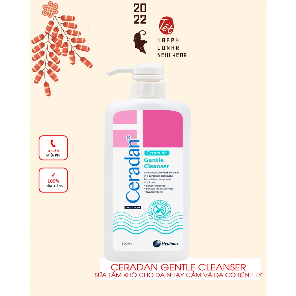 Ceradan Gentle Cleanser – Sữa tắm khô dành cho da nhạy cảm, vẩy nến, viêm da cơ địa, viêm da dị ứng, giàu Ceramide