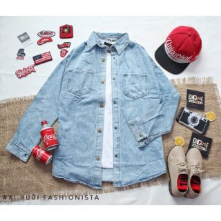 Áo khoác sơ mi denim jeans unisex nam nữ freesize form rộng