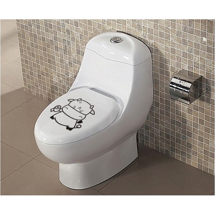 Decal dán Toilet - hình Chú Bò đen xinh xắn