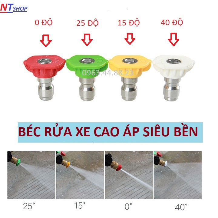 Bộ 4 Béc phun - Đầu béc gắn súng xịt rửa của máy rửa xe áp lực cao - Ren nối nhanh 1/4 inch