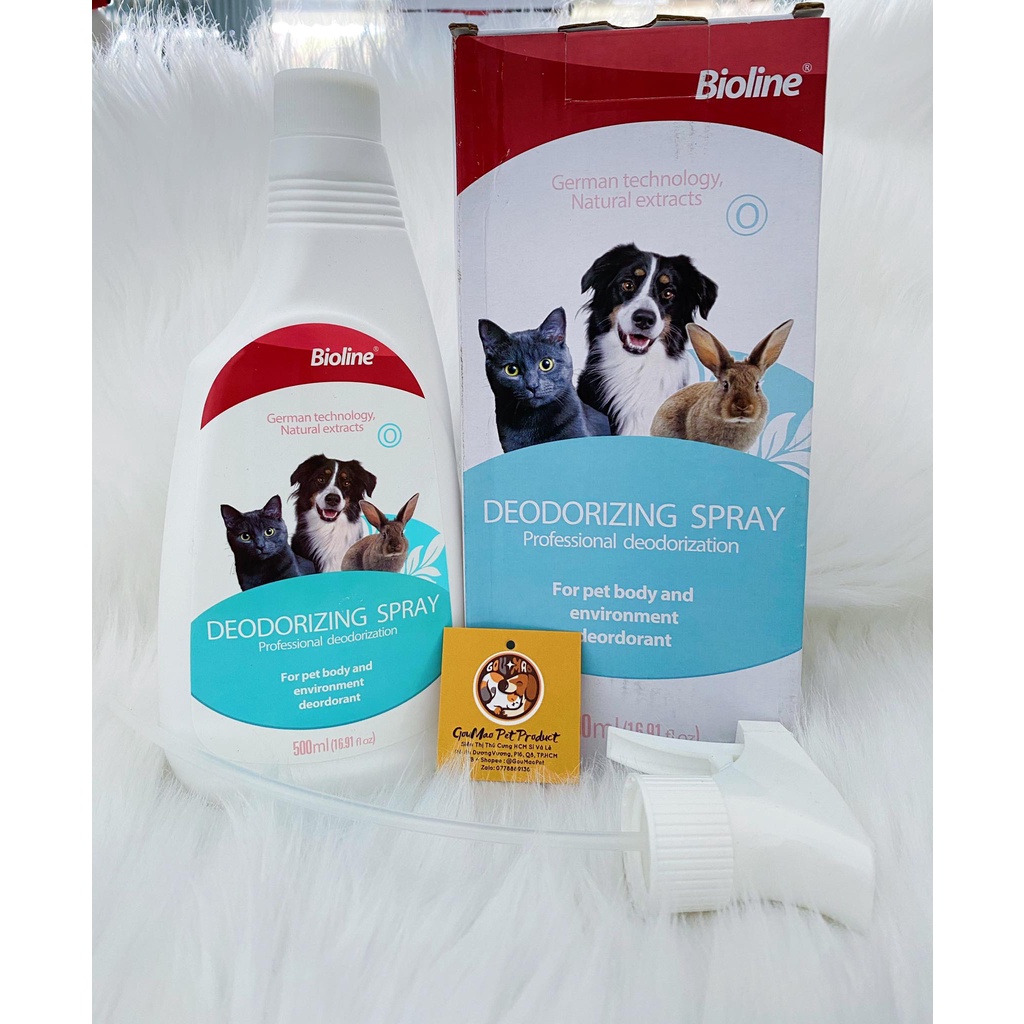 Xịt chuyên diệt khuẩn khử mùi chó mèo và mầm bệnh chuông trại Deodorizing Spray Bioline 500ml - Goumao